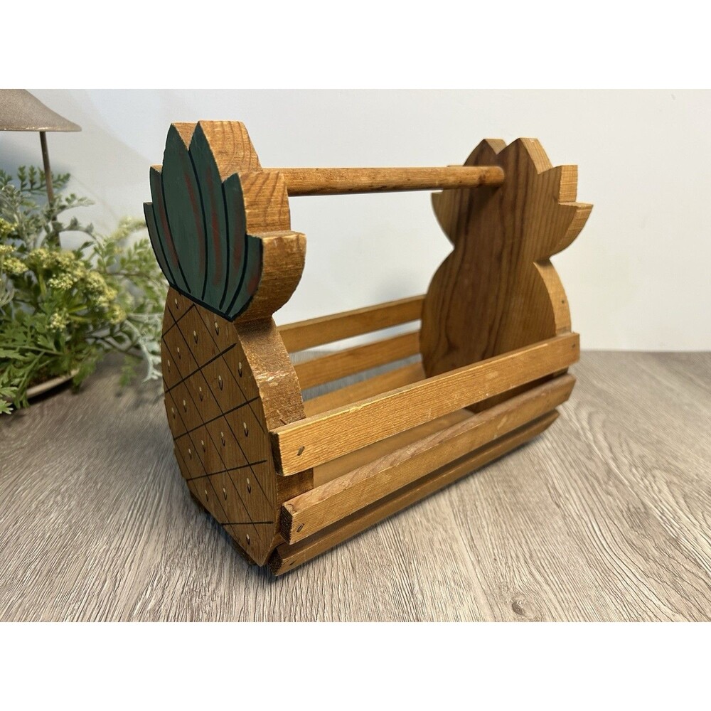 Vintage Wooden Pineapple Napkin Holder Kitchen Caddy Basket Country Cottage